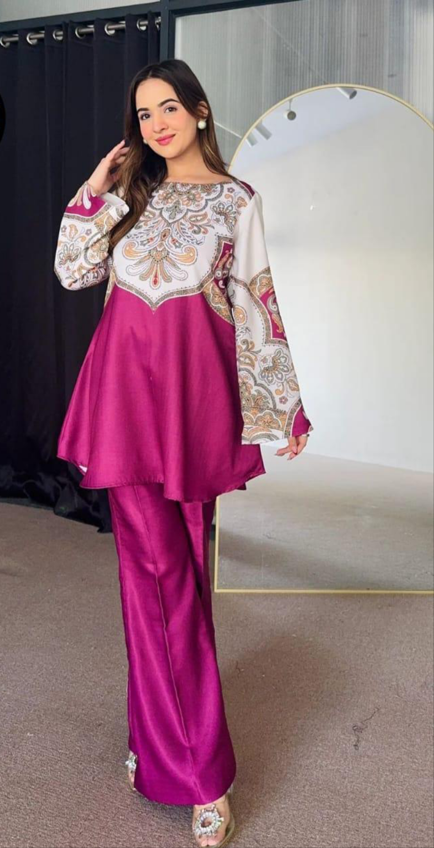 2 Pcs Women's Stitched Printed Shirt And Trouser