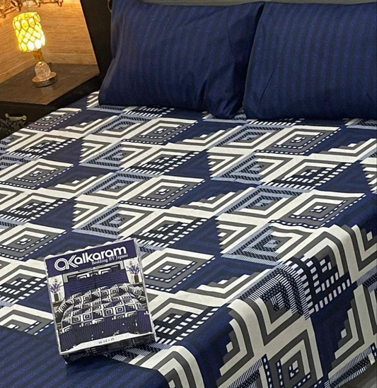 3 Pcs Cotton Salonica Printed Double Bedsheet