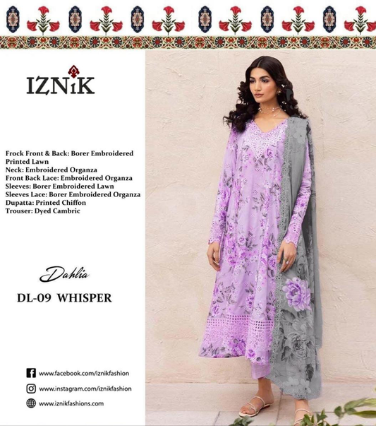 3 Pcs Lawn Women's Unstitched Chikankari Embroidered Suit