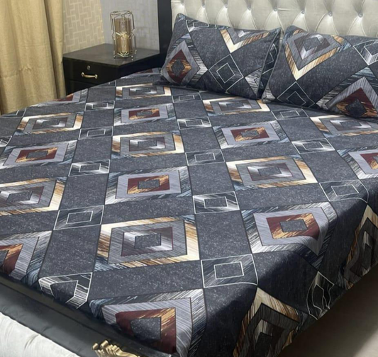 3 Pcs Crystal Cotton Printed Double Bedsheet