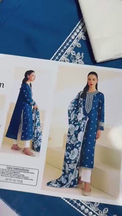 3 Pcs Lawn Women's Unstitched Embroidered Suit
