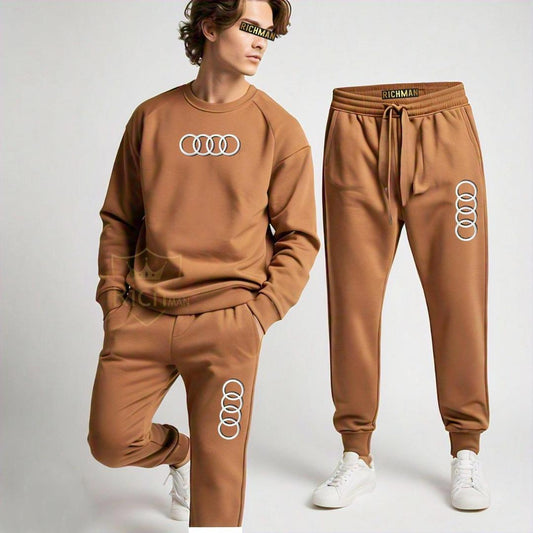 Stylish Fleece Sweatshirt Track Suit for Men & Women - 2 Pcs | Brown Plain Comfort