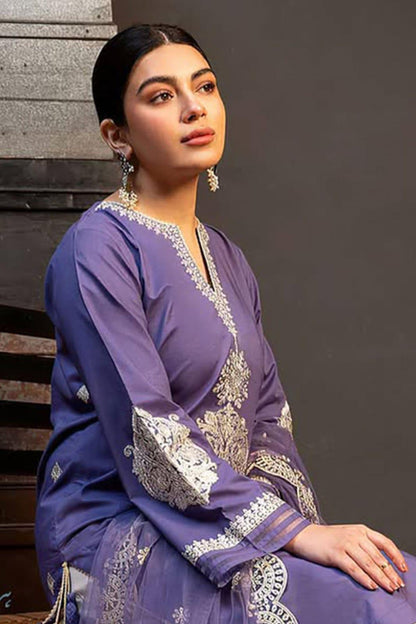 3 Pcs Lawn Women's Unstitched Embroidered Suit With Organza Dupatta