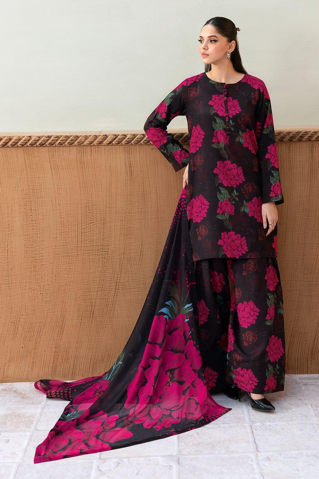 3 Pcs Women's Swiss Lawn Unstitched Digital Print Suit with Silk Dopatta