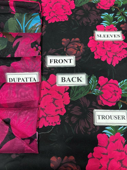3 Pcs Women's Swiss Lawn Unstitched Digital Print Suit with Silk Dopatta