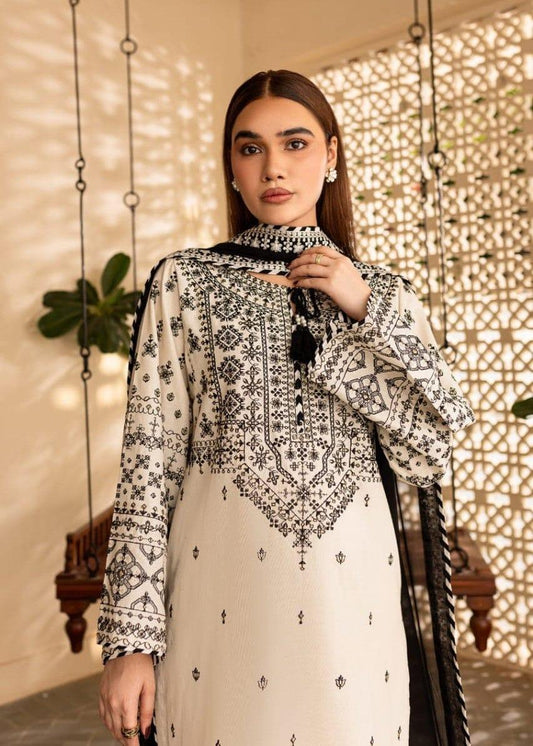 Elegant Women's Stitched Suit - Embroidered Cotton Fabric - 3 Pcs Set