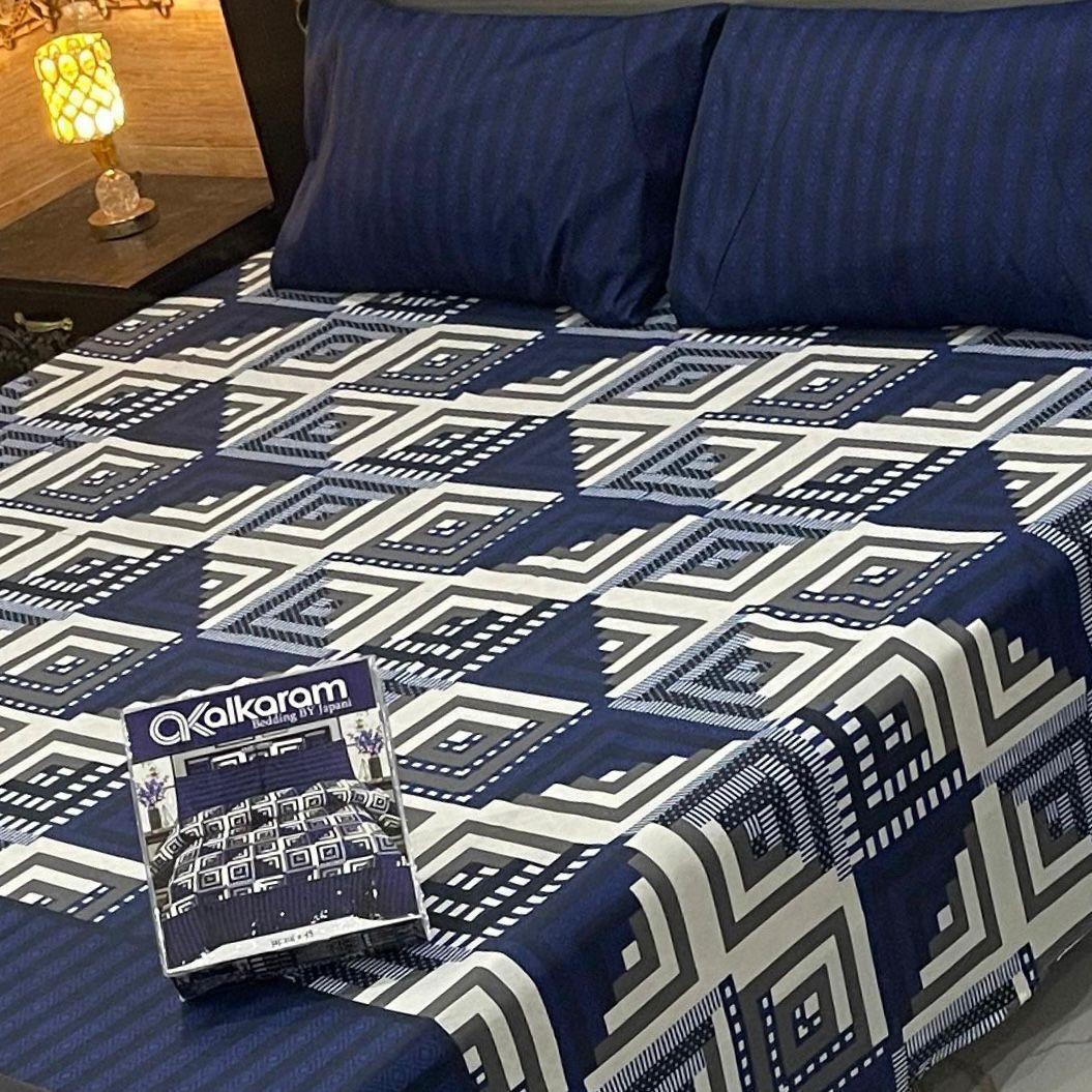 3 Pcs Cotton Salonica Printed Double Bedsheet