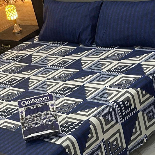 3 Pcs Cotton Salonica Printed Double Bedsheet
