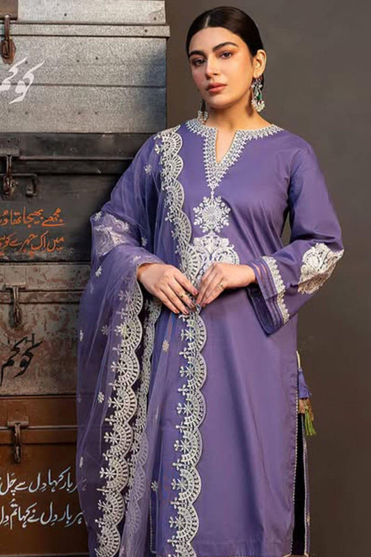 3 Pcs Lawn Women's Unstitched Embroidered Suit With Organza Dupatta