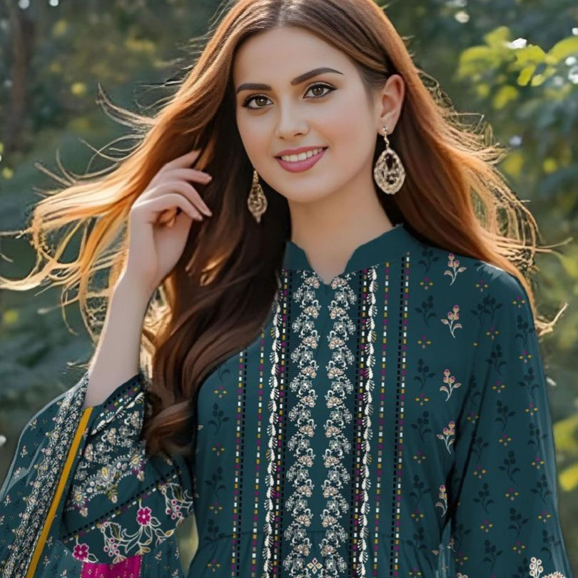 3 Pcs Women's Unstitched Printed lawn Suit