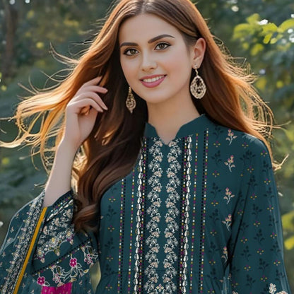 3 Pcs Women's Unstitched Printed lawn Suit