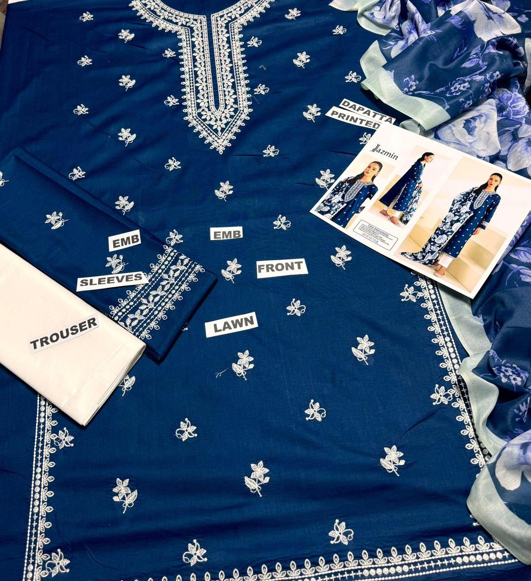 3 Pcs Lawn Women's Unstitched Embroidered Suit