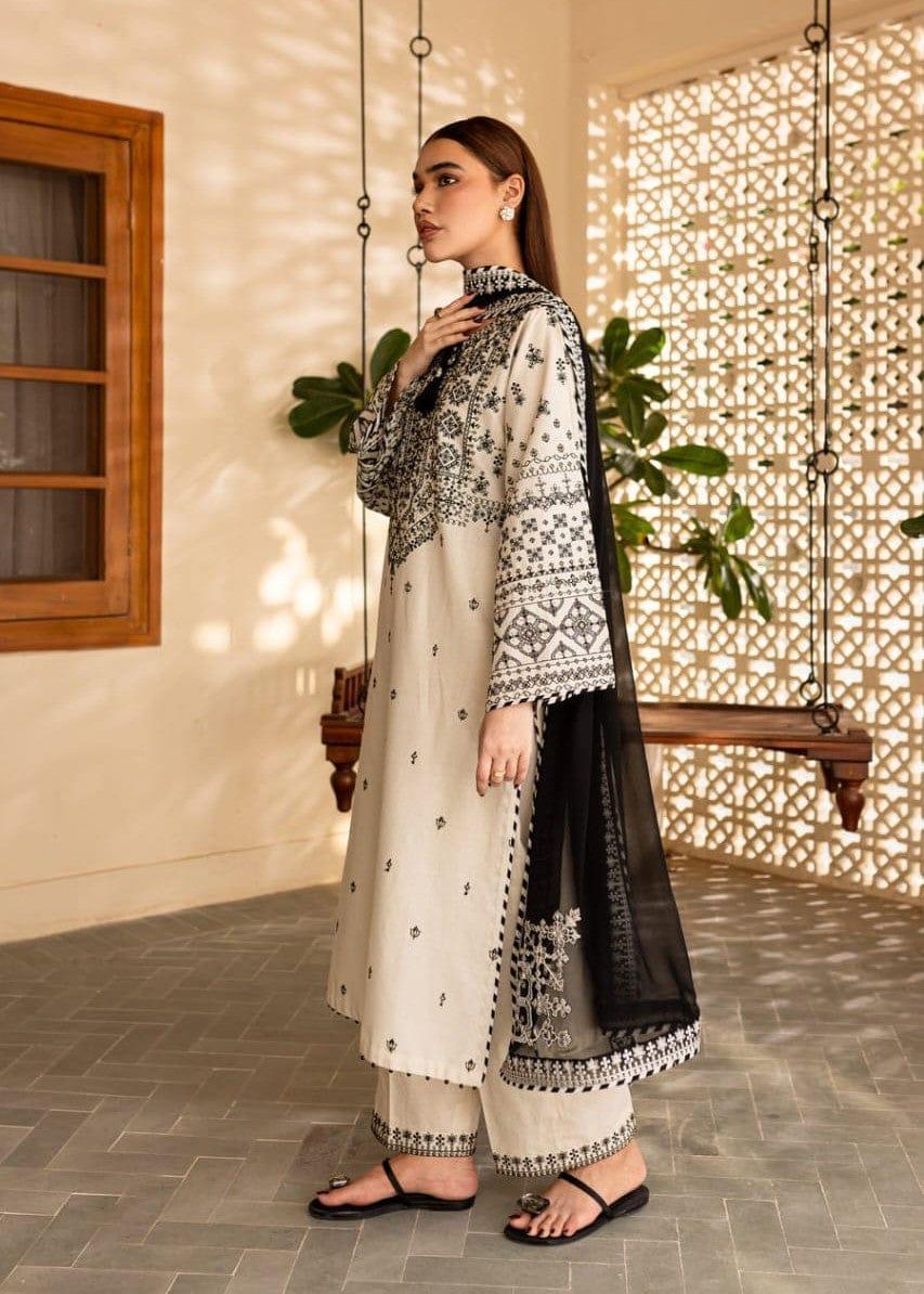 Elegant Women's Stitched Suit - Embroidered Cotton Fabric - 3 Pcs Set