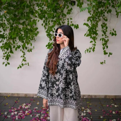 Elegant Women's Stitched Raw Silk Shirt And Trouser Set - 2 Pcs