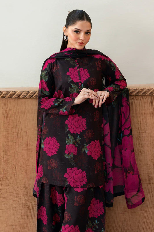 3 Pcs Women's Swiss Lawn Unstitched Digital Print Suit with Silk Dopatta