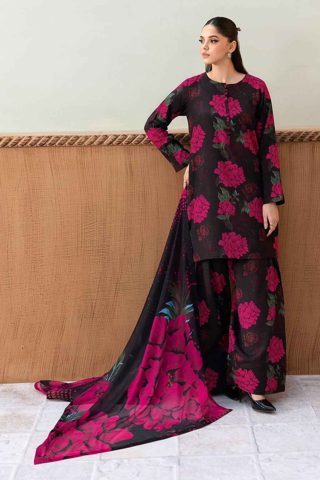 3 Pcs Women's Swiss Lawn Unstitched Digital Print Suit with Silk Dopatta
