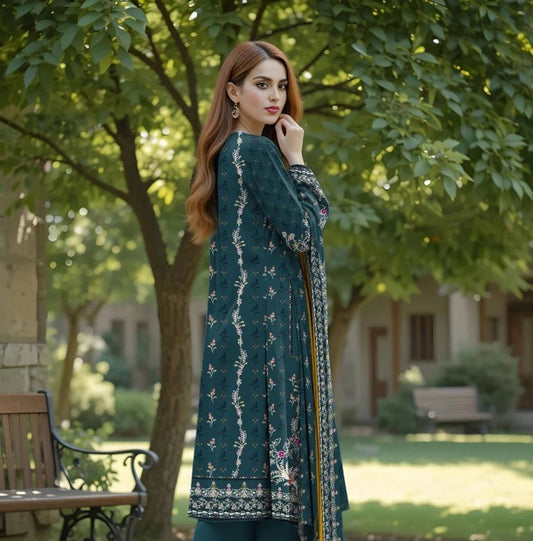 3 Pcs Women's Unstitched Printed lawn Suit